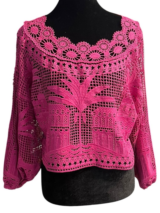 FARM Rio Tops - FARM Rio Pink Alucina Luz Guipire Crop Top M